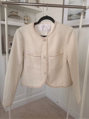 Goelia Cream Tweed Collarless Jacket